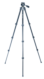 The Vesta tripod from Vanguard is an adjustable pan head tripod featuring lightweight aluminum construction, a bubble level, and rubber feet.